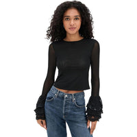 alice + olivia Delaina Long Sleeve Crop Top, Black