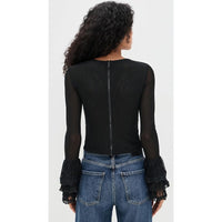 alice + olivia Delaina Long Sleeve Crop Top, Black