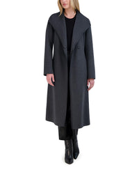TAHARI Women's Double Faced Faux Leather Trimmed Long Wool-Blend Coat