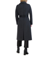 TAHARI Women's Double Faced Faux Leather Trimmed Long Wool-Blend Coat