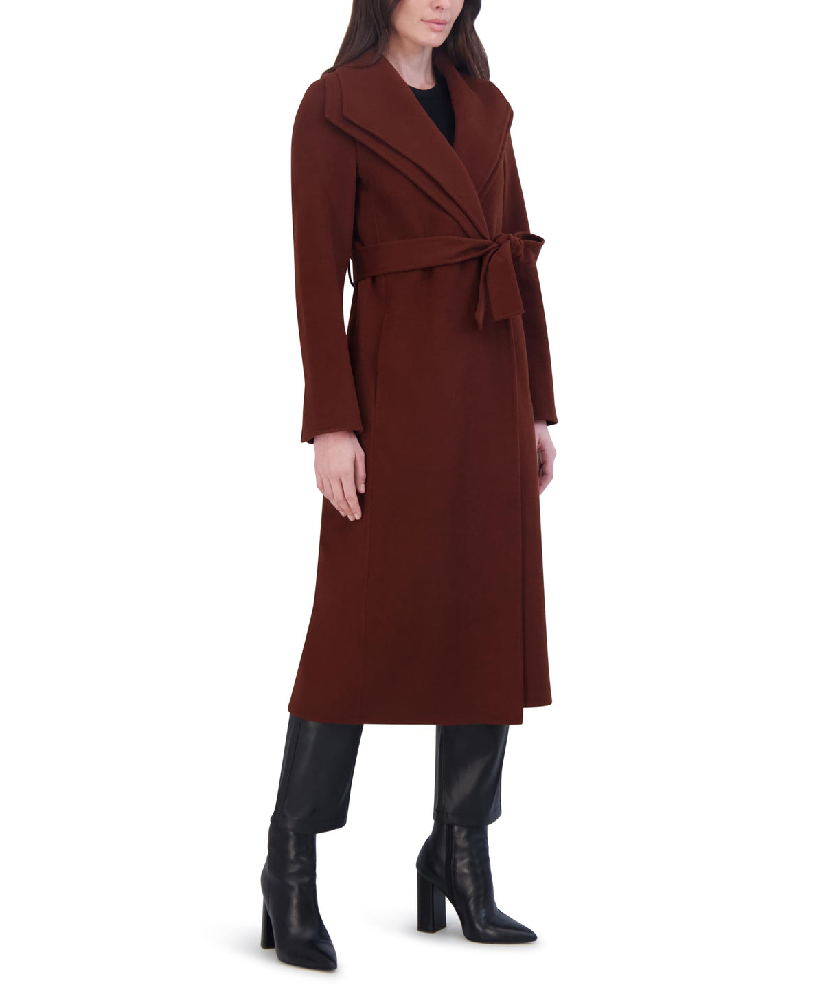 TAHARI Women's Slim Fit Double-Faced Wool Blend Belted Wrap Coat