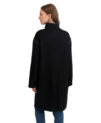 TAHARI Women's Single Breasted Soft Wool Topper Coat with PU Trim, Black