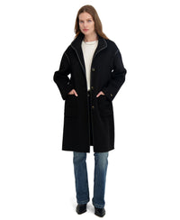 TAHARI Women's Single Breasted Soft Wool Topper Coat with PU Trim, Black