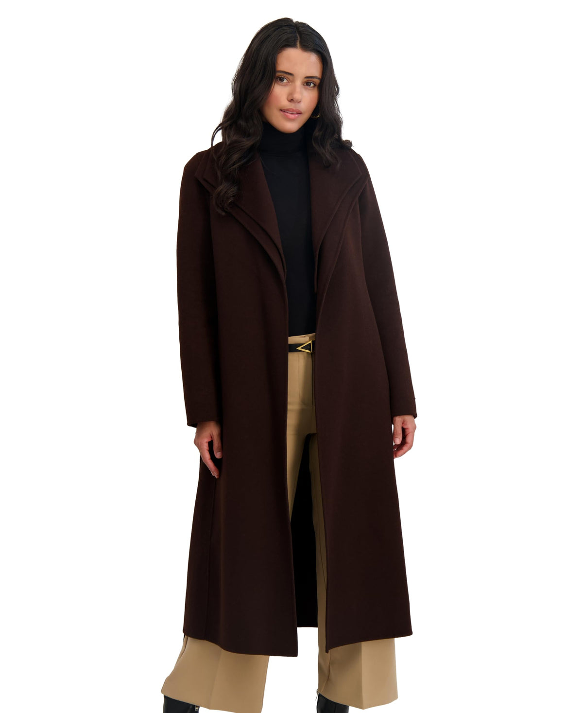 TAHARI Women's Slim Fit Double-Faced Wool Blend Belted Wrap Coat