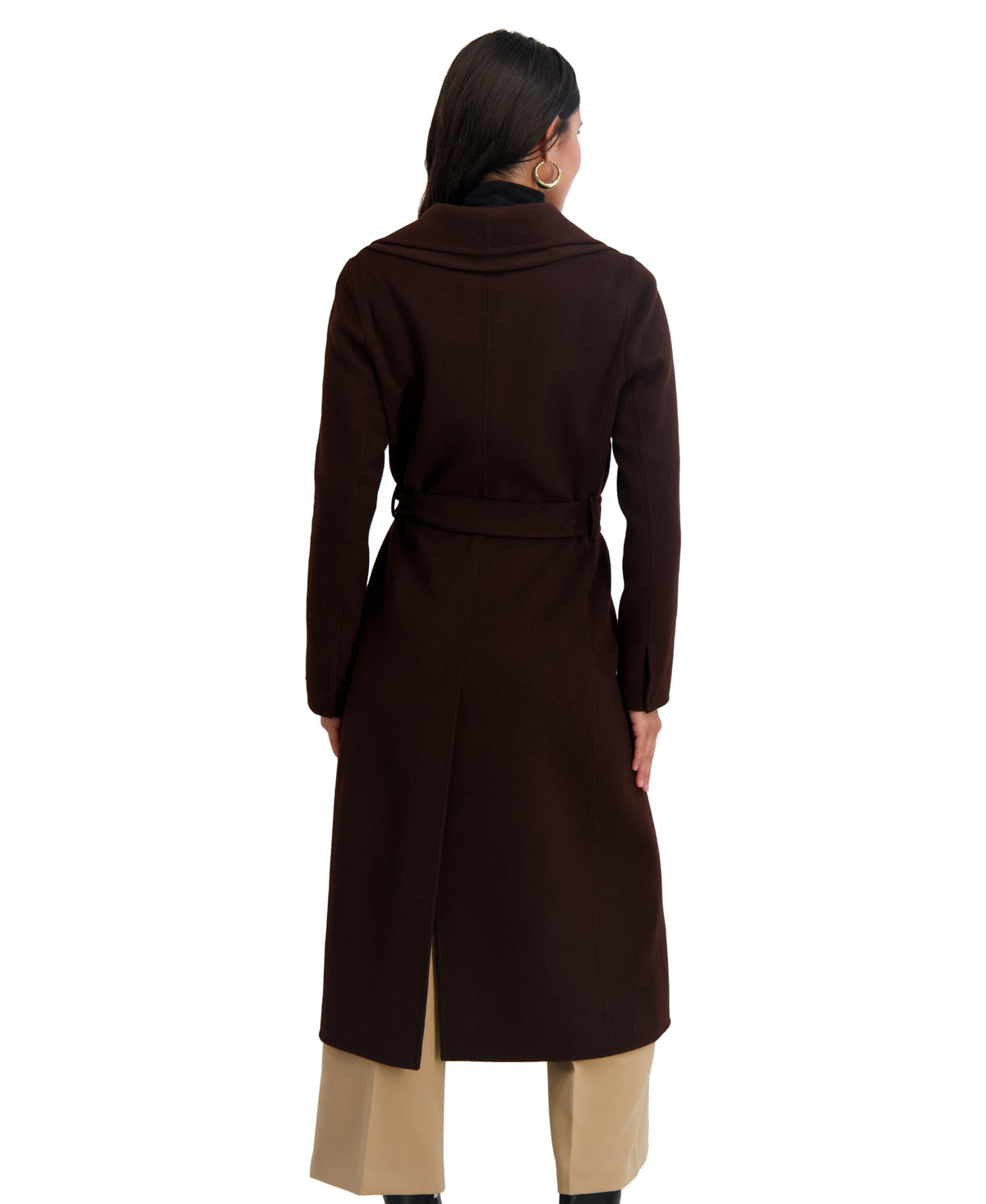 TAHARI Women's Slim Fit Double-Faced Wool Blend Belted Wrap Coat