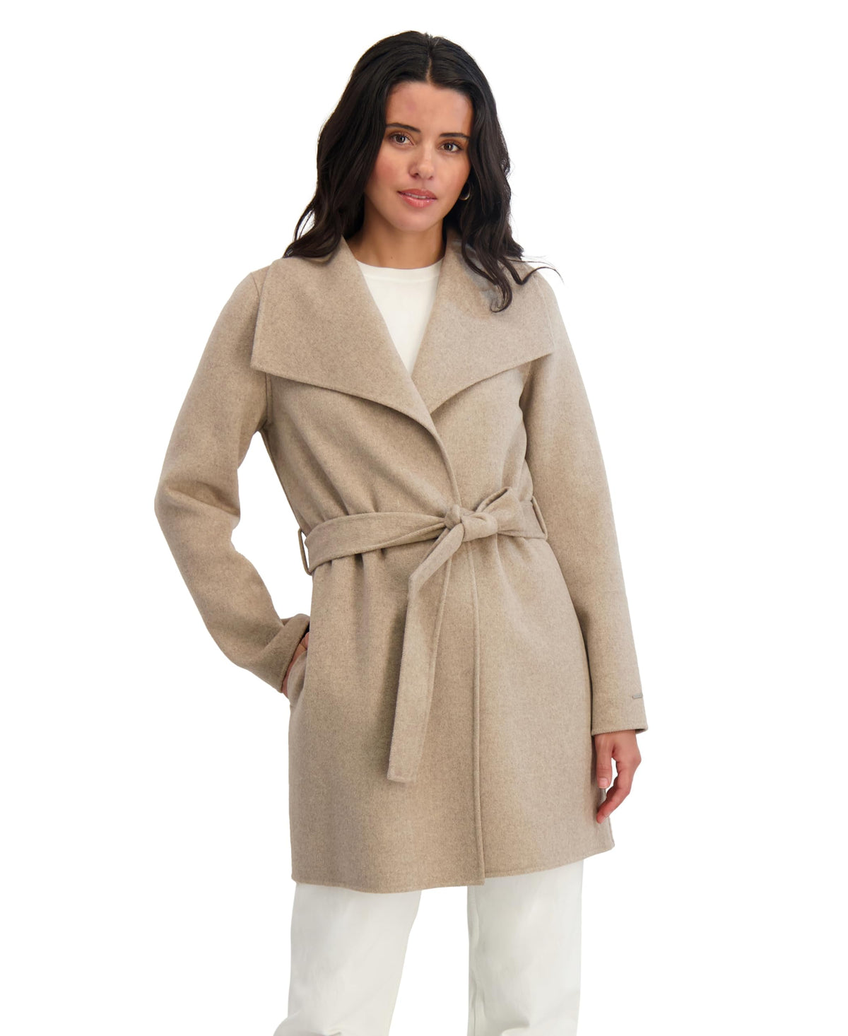 TAHARI Women's Double Face Wool-Blend Belted Coat
