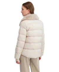 TAHARI Women's Short Quilted Puffer Jacket with Faux Fur Collar & Detachable Hood