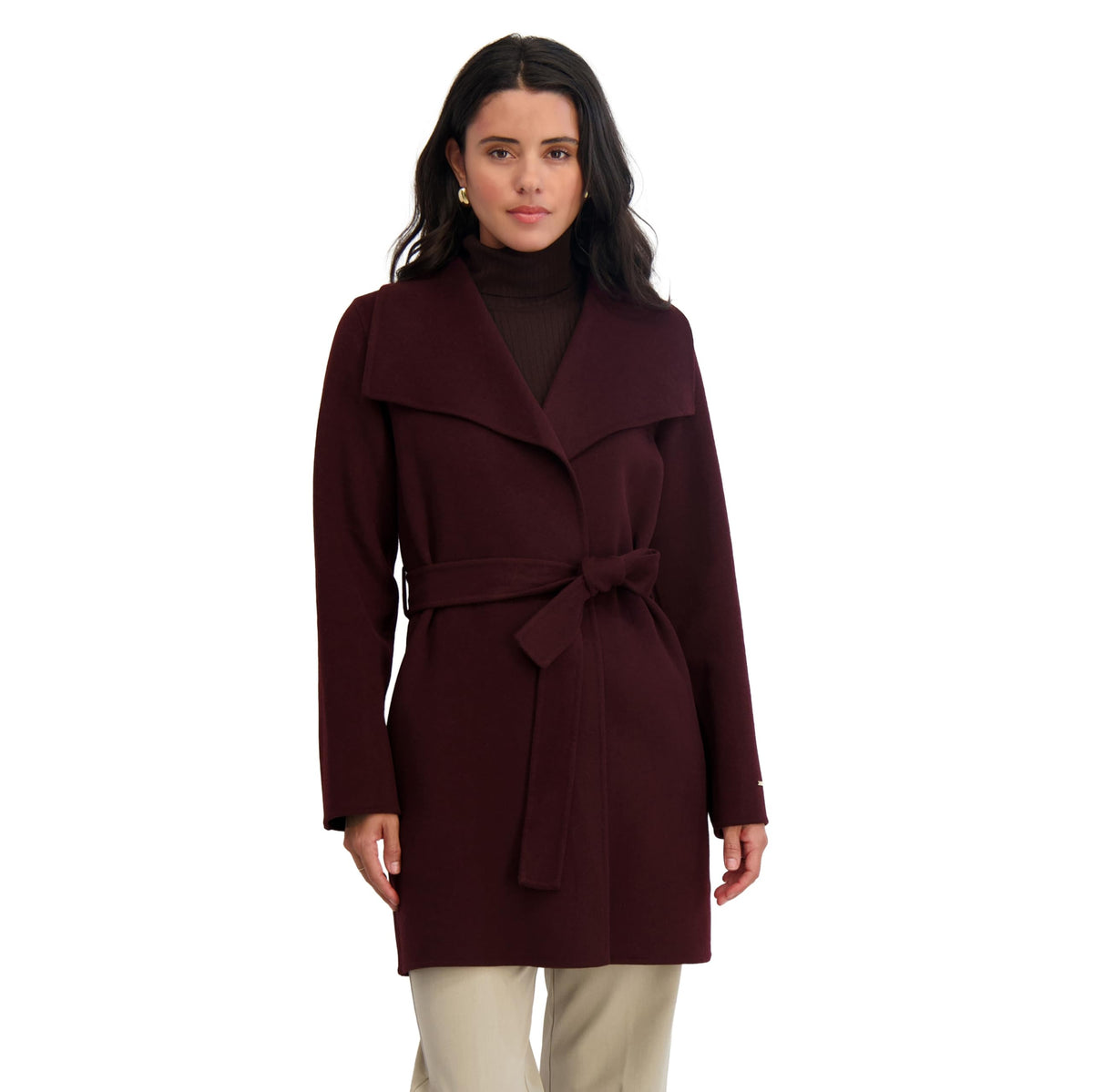 TAHARI Women's Double Face Wool-Blend Belted Coat