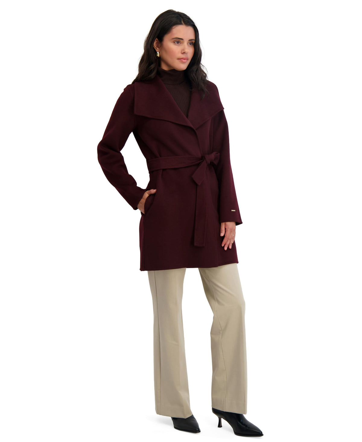 TAHARI Women's Double Face Wool-Blend Belted Coat