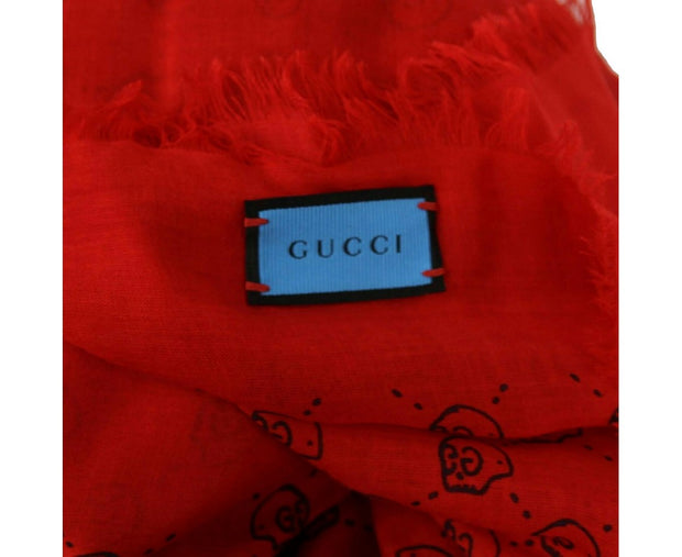 Gucci Women's Ghost Red Modal / Silk GG Skull Print Large Square Scarf 453225 6568