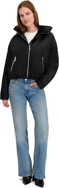 Laundry by Shelli Segal Women's Heavyweight Windbreaker Jacket with Sherpa Lined Hood, Black