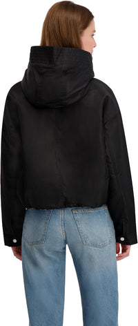 Laundry by Shelli Segal Women's Heavyweight Windbreaker Jacket with Sherpa Lined Hood, Black
