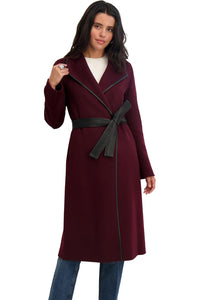 Tahari Women's Double-Faced Luxury Soft Wool Blend Long Wrap Coat, Cherry