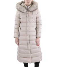 TAHARI Women's Phoebe Oversized Faux Fur Trim Maxi Coat, Pale Oak
