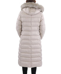 TAHARI Women's Phoebe Oversized Faux Fur Trim Maxi Coat, Pale Oak