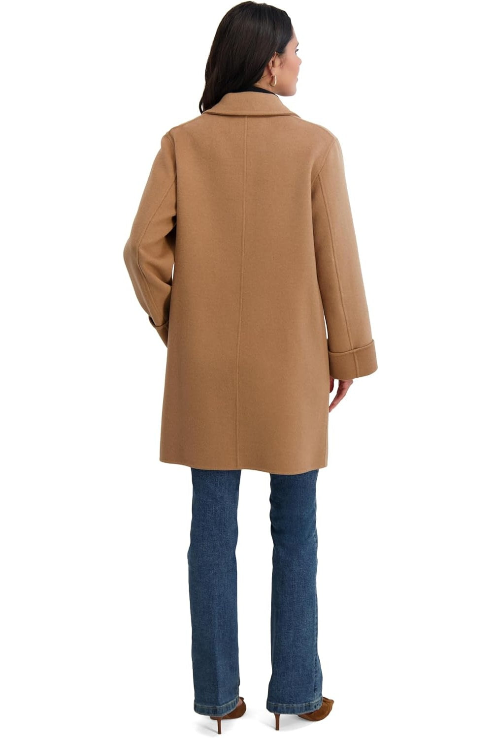 TAHARI Women's Relaxed Double-Faced Soft Wool Topper Coat with Front Buttons, Camel