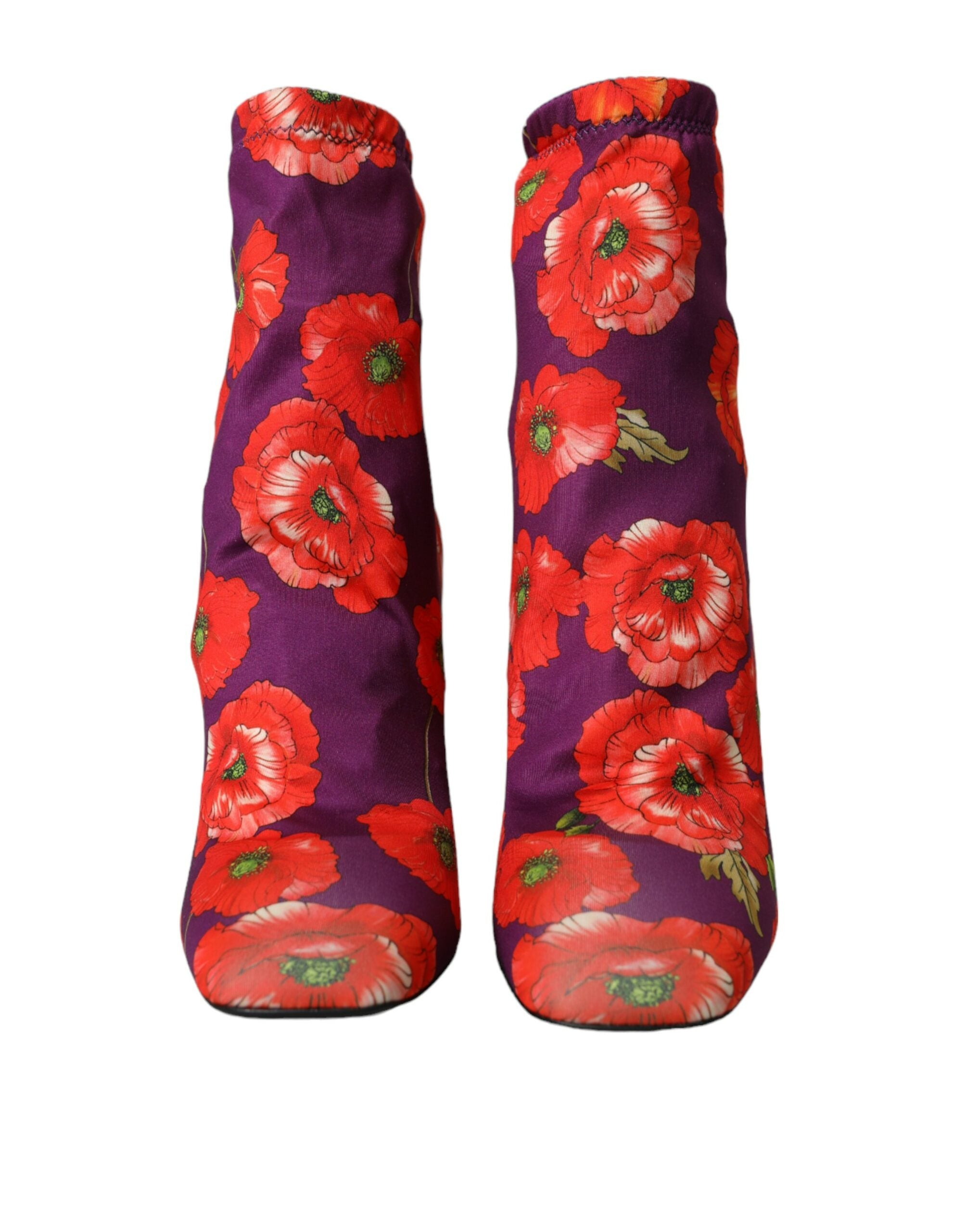 Dolce & Gabbana Dolce & Gabbana Purple Floral Jersey Stretch Boots Women's Shoes