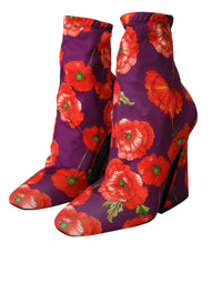 Dolce & Gabbana Dolce & Gabbana Purple Floral Jersey Stretch Boots Women's Shoes