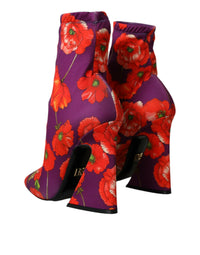 Dolce & Gabbana Dolce & Gabbana Purple Floral Jersey Stretch Boots Women's Shoes