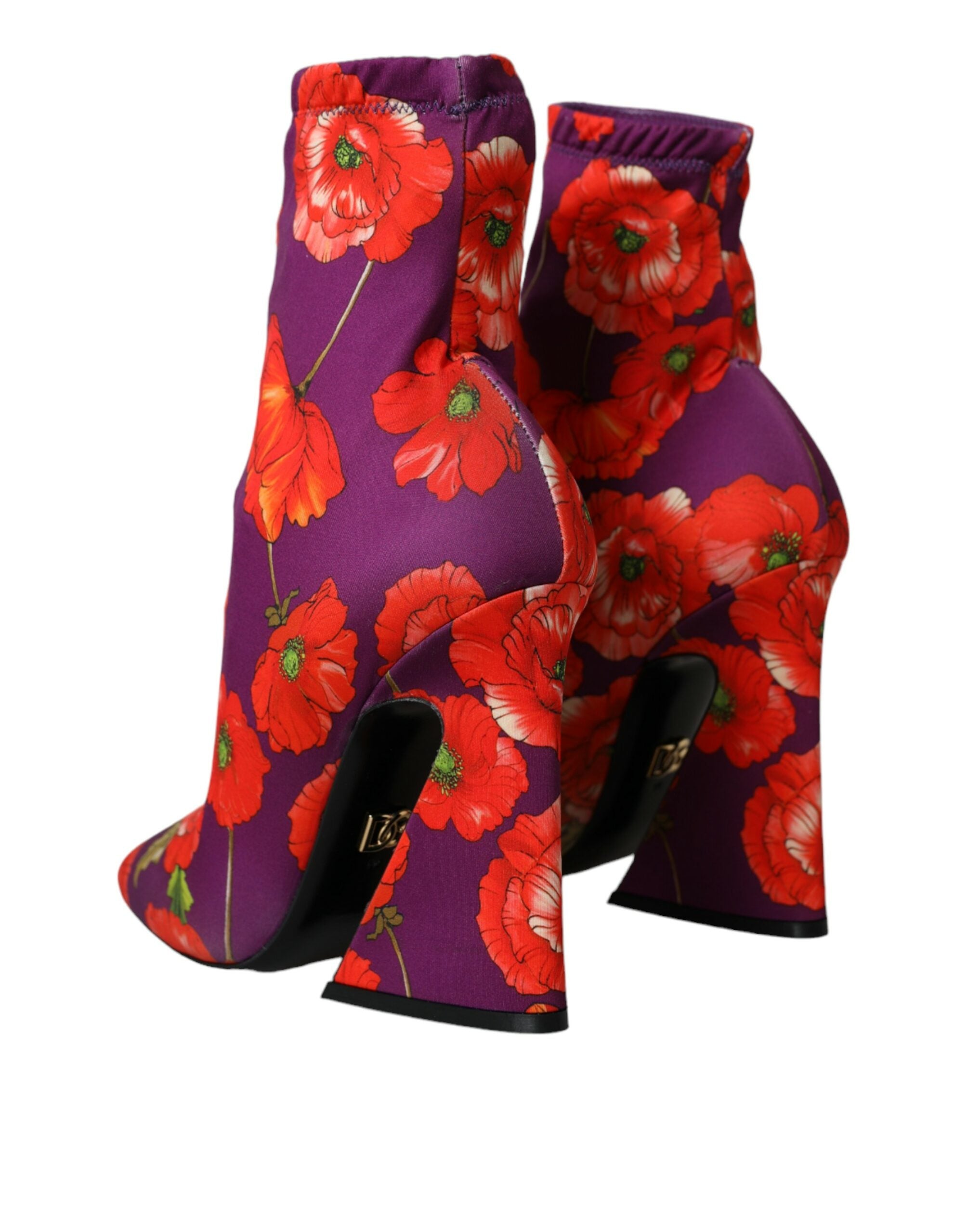 Dolce & Gabbana Dolce & Gabbana Purple Floral Jersey Stretch Boots Women's Shoes