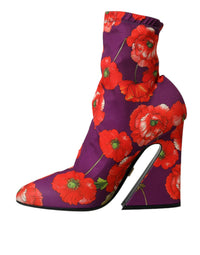 Dolce & Gabbana Dolce & Gabbana Purple Floral Jersey Stretch Boots Women's Shoes