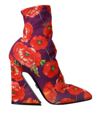 Dolce & Gabbana Dolce & Gabbana Purple Floral Jersey Stretch Boots Women's Shoes
