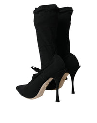 Dolce & Gabbana Black Stiletto Heels Mid Calf Boots Women's Shoes