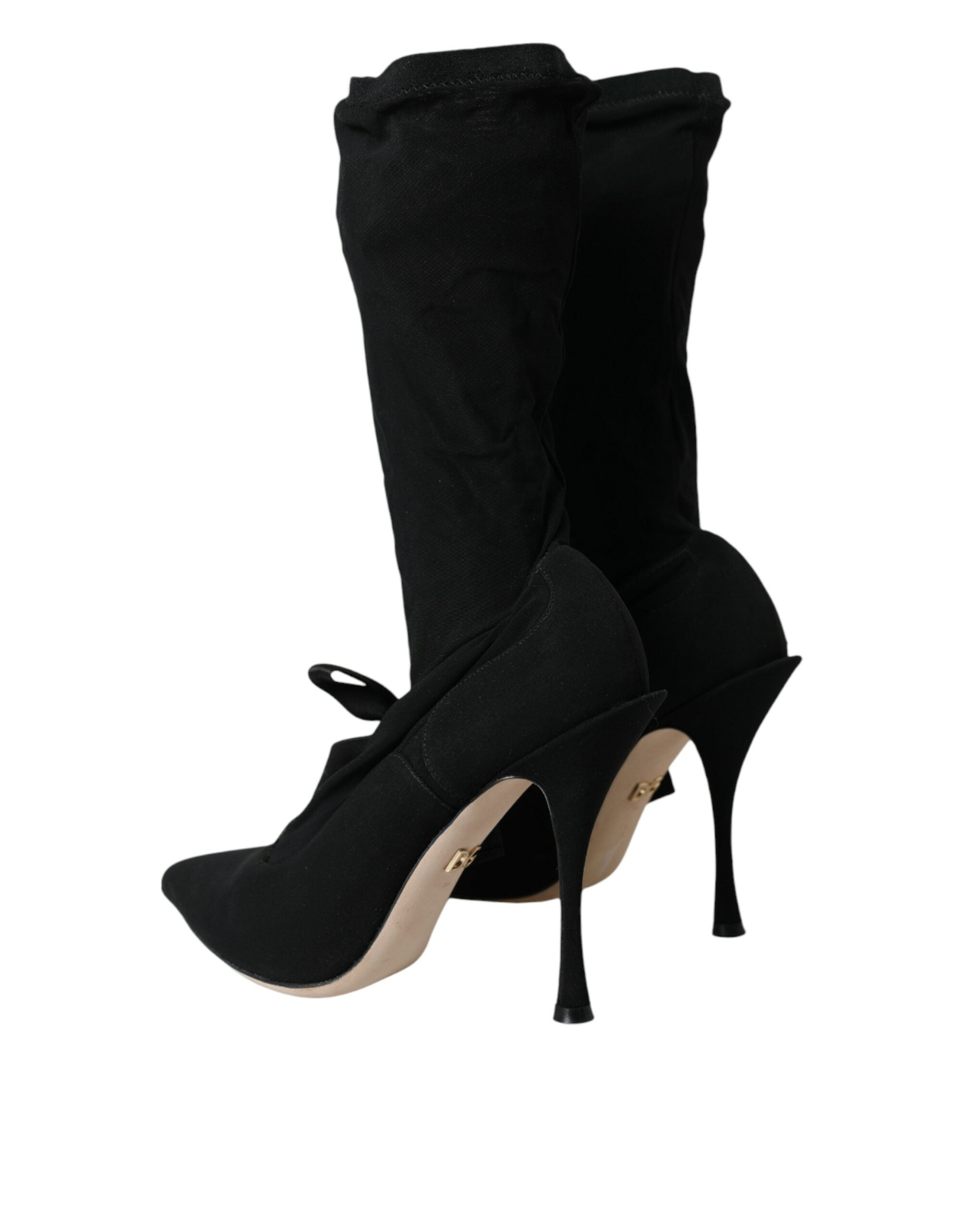 Dolce & Gabbana Black Stiletto Heels Mid Calf Boots Women's Shoes