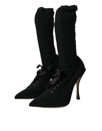 Dolce & Gabbana Black Stiletto Heels Mid Calf Boots Women's Shoes
