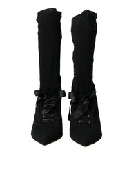 Dolce & Gabbana Black Stiletto Heels Mid Calf Boots Women's Shoes
