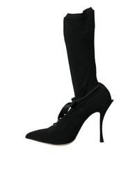 Dolce & Gabbana Black Stiletto Heels Mid Calf Boots Women's Shoes