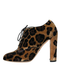 Dolce & Gabbana Brown Leopard Hair Lace Up Booties Women's Shoes
