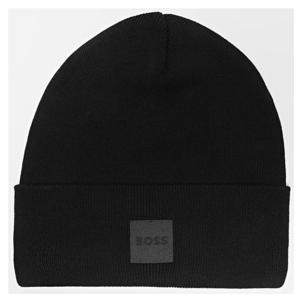 Hugo Boss Men's Fantastico Ribbed Cotton Beanie, Black
