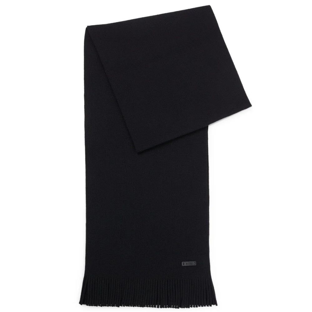 Hugo Boss Men's Albas Virgin Wool Logo Print Scarf, Black