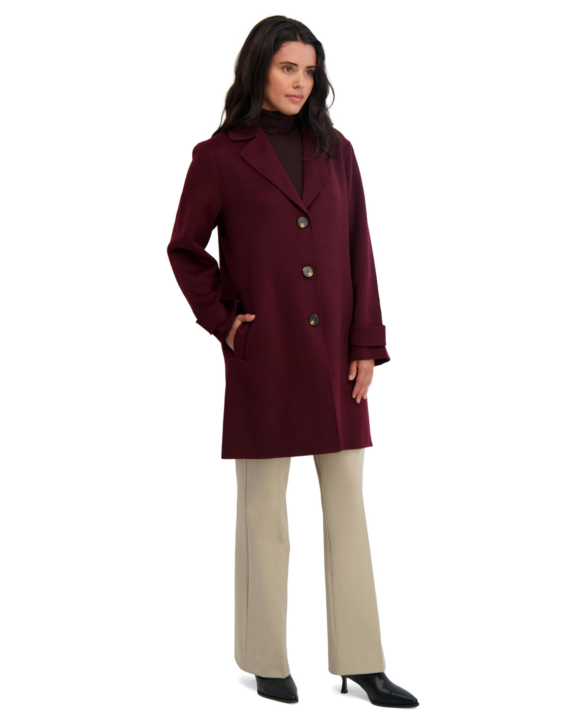 TAHARI Women's Mari Relax Fit Double-Faced Soft Wool Topper Coat w/ Front Buttons