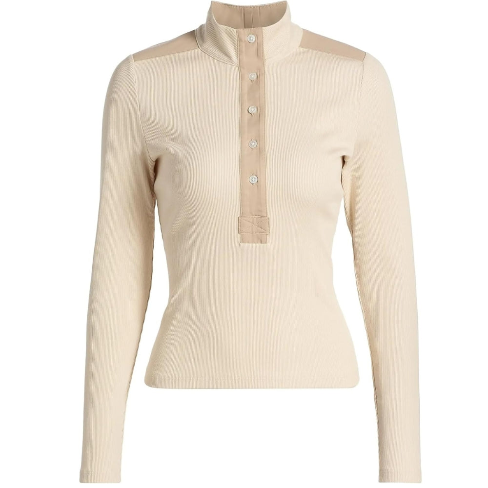 Veronica Beard Women's Reynart Rib Knit Long Sleeve Top, Limestone