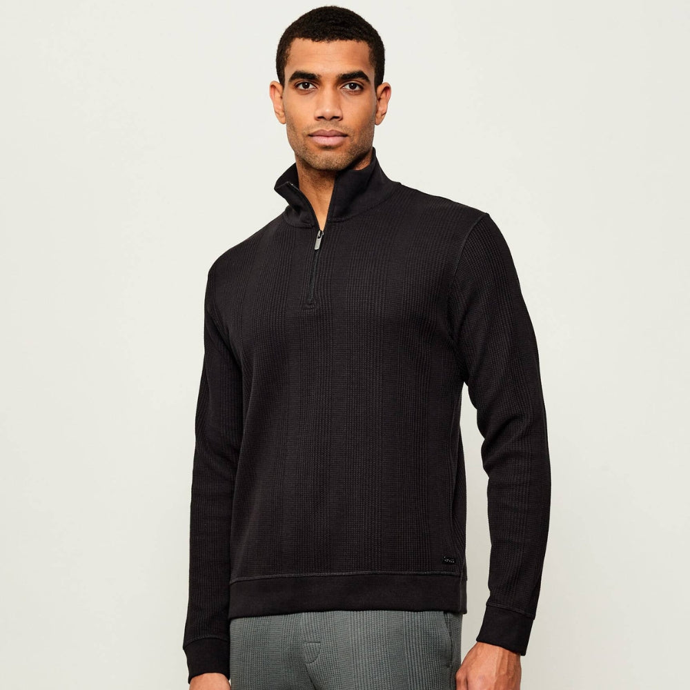 Hugo Boss Men's Structure 1/4 Zip Waffle Knit Sweatshirt, Black