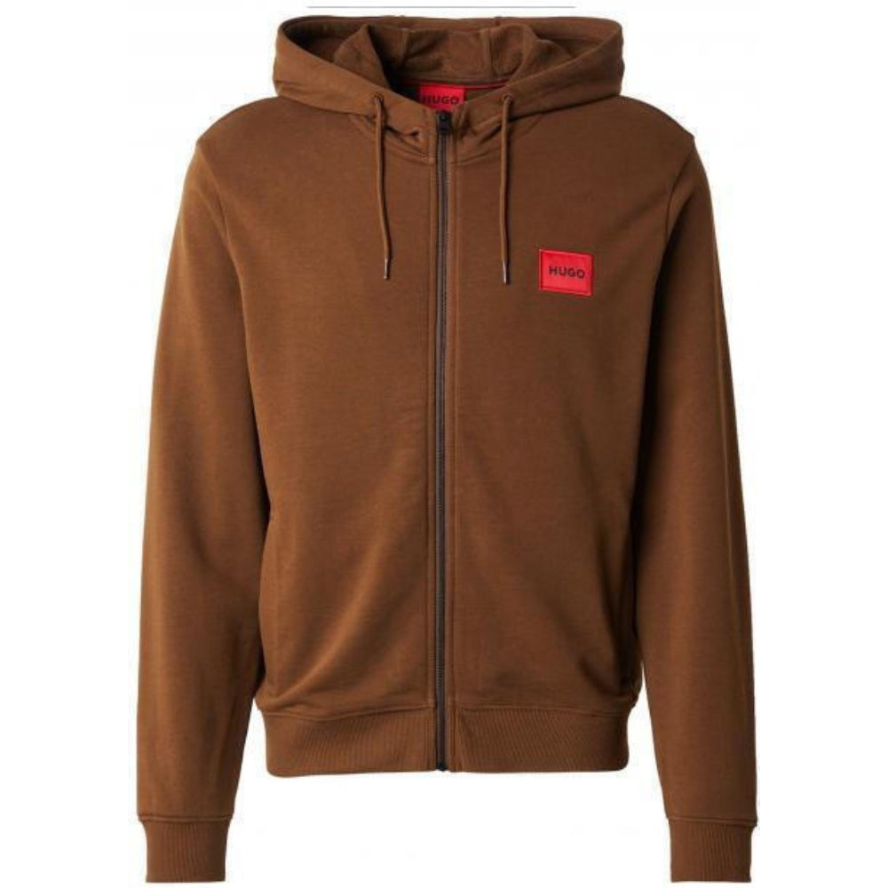 Hugo Men's Daple212 Zip-Up Cotton Drawstring Hoodie, Medium Brown