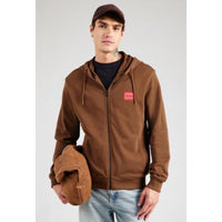 Hugo Men's Daple212 Zip-Up Cotton Drawstring Hoodie, Medium Brown