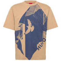 Hugo Men's Didove Graphic Print Short Sleeve Tee, Medium Beige