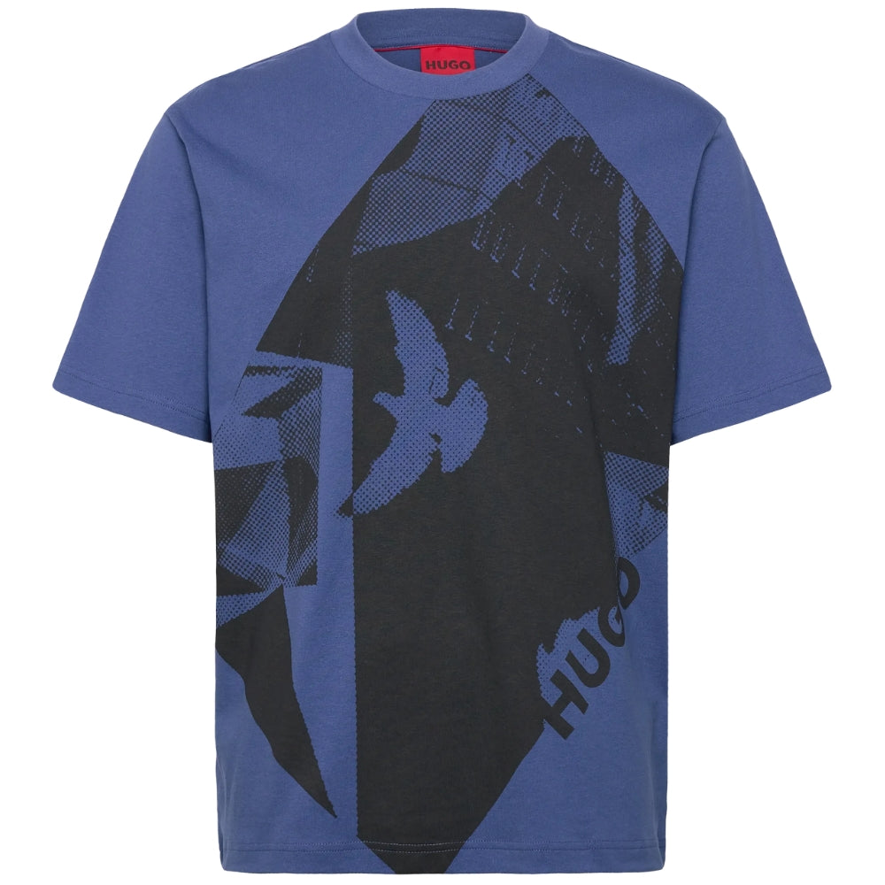 Hugo Men's Didove Graphic Print Short Sleeve Tee, Medium Blue