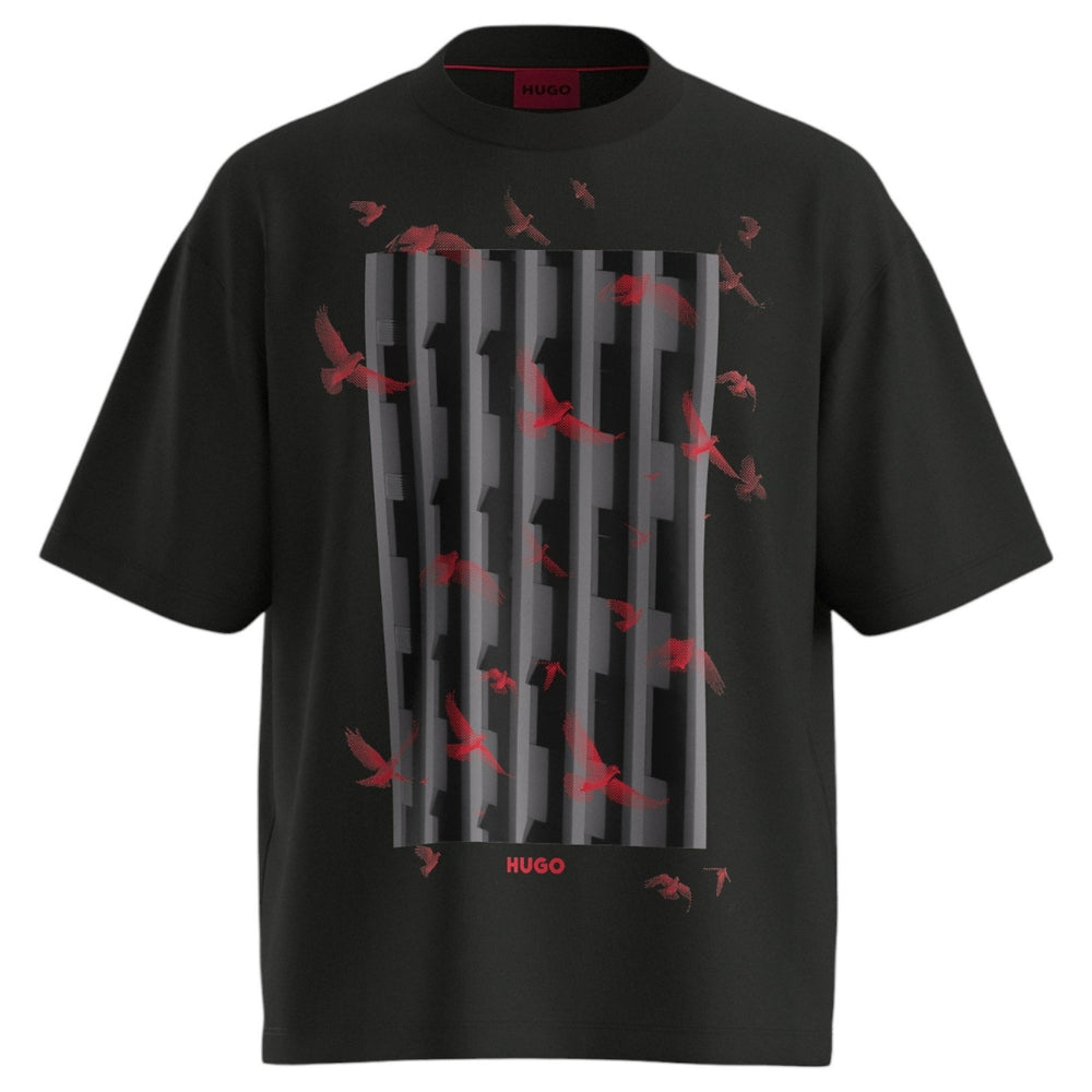 Hugo Men's Digraph Graphic Bird Print Short Sleeve Tee, Black
