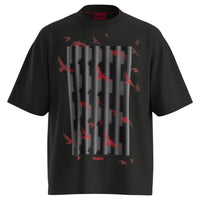 Hugo Men's Digraph Graphic Bird Print Short Sleeve Tee, Black