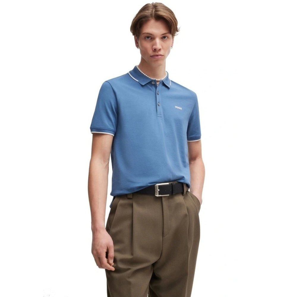 Hugo Men's Dinoso222 Rubber Logo Short Sleeve Polo Shirt, Medium Blue