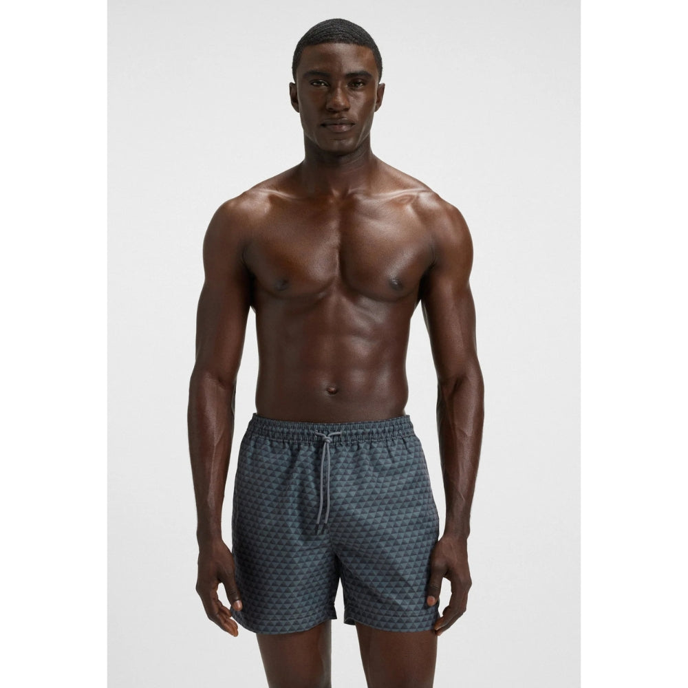 Hugo Boss Men's Vibe Geometric Print Swim Trunks, Open Grey