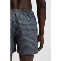 Hugo Boss Men's Vibe Geometric Print Swim Trunks, Open Grey