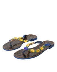 Dolce & Gabbana Blue Crystal Calf Leather Beachwear Women's Shoes