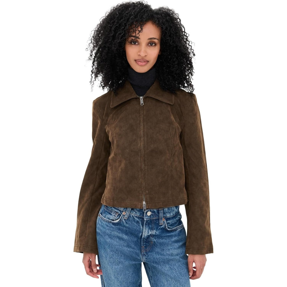 Free People Women's River Vegan Leather Jacket, Double Espresso