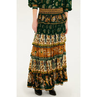 FARM Rio Women's Mixed Scarves Layered Maxi Skirt, Green
