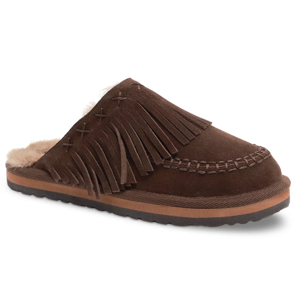 Free People Women's Fallon Fringe Mule, Chocolate Suede